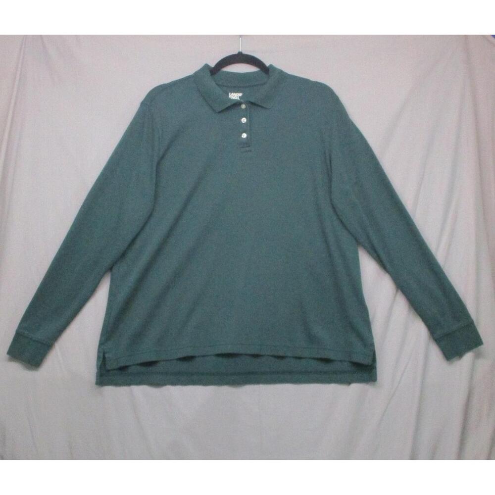 Lands' End Teal Green Long‎ Sleeve Polo Shirt Men Size XL